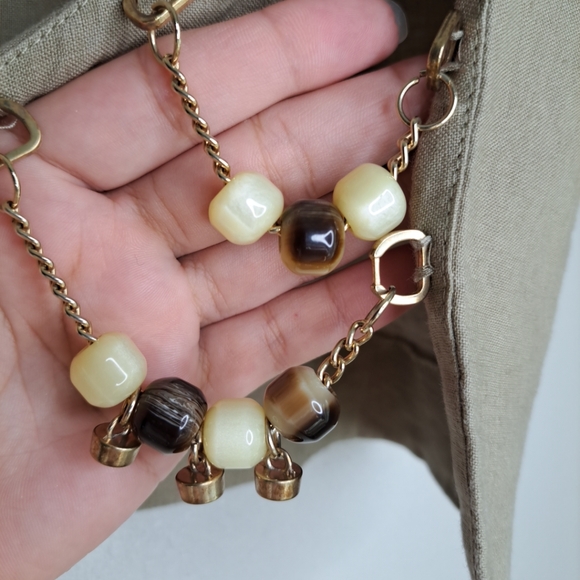 Zara 100% Linen Mini Skirt Nude Chain  Decor Side Zipper Back L - Picture 4 of 11